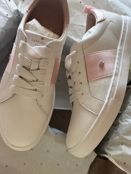 Kate Spade ♠️ New York Optic White Sneaker with Smoke Pink Detail - Picture 3 of 13